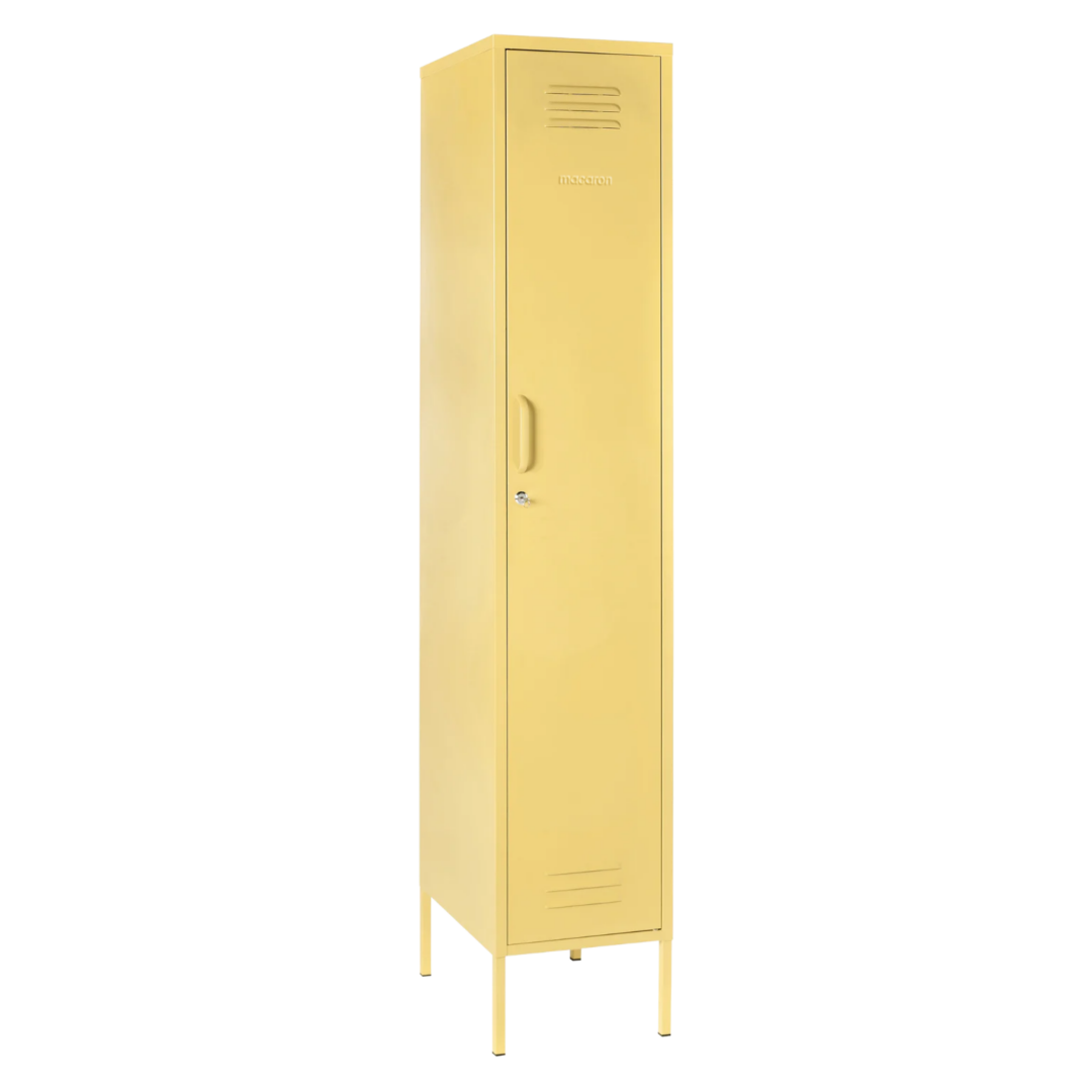 Steel Skinny Wardrobe Metal Locker Adjustable Shelves Storage Cabinet - Butter Yellow