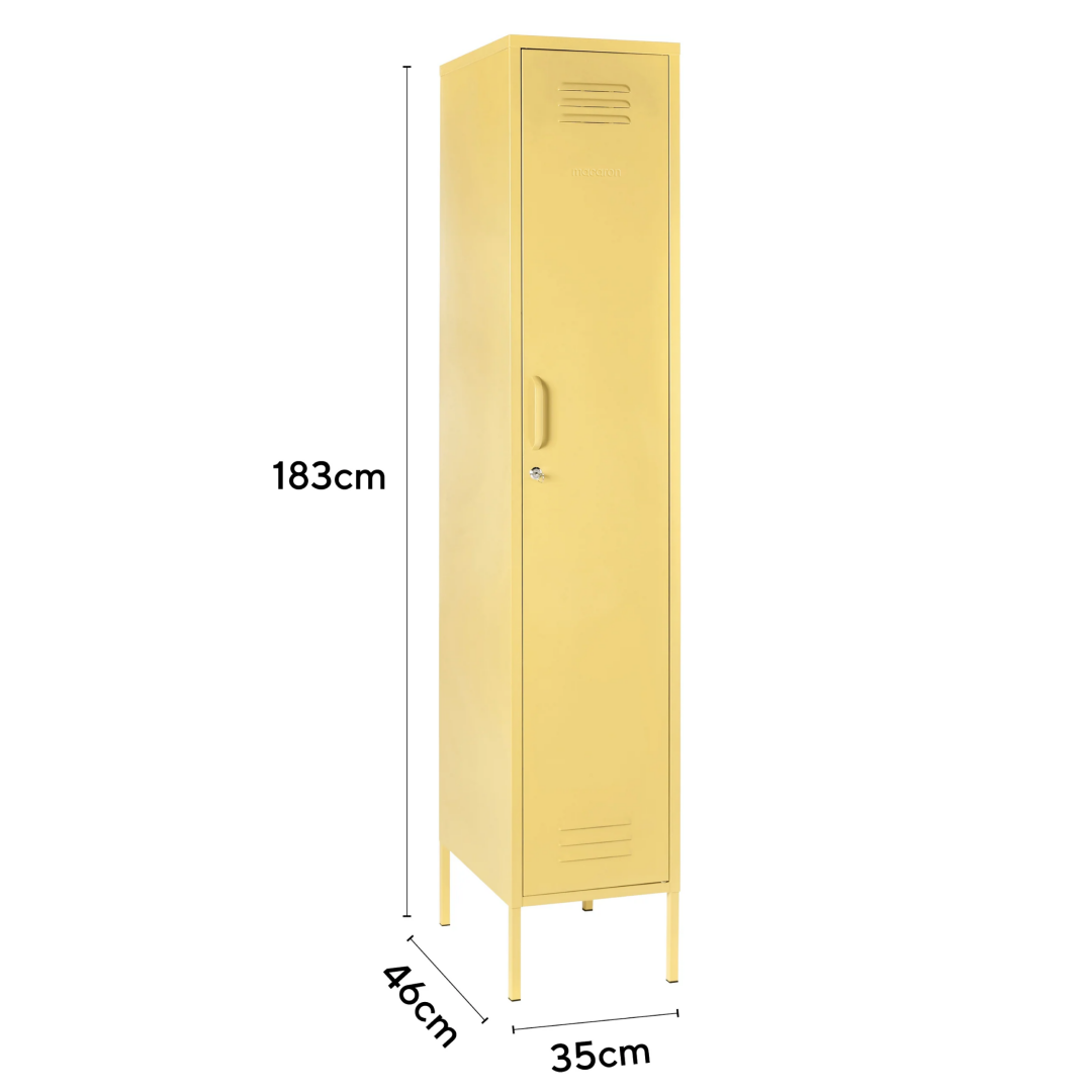 Steel Skinny Wardrobe Metal Locker Adjustable Shelves Storage Cabinet - Butter Yellow