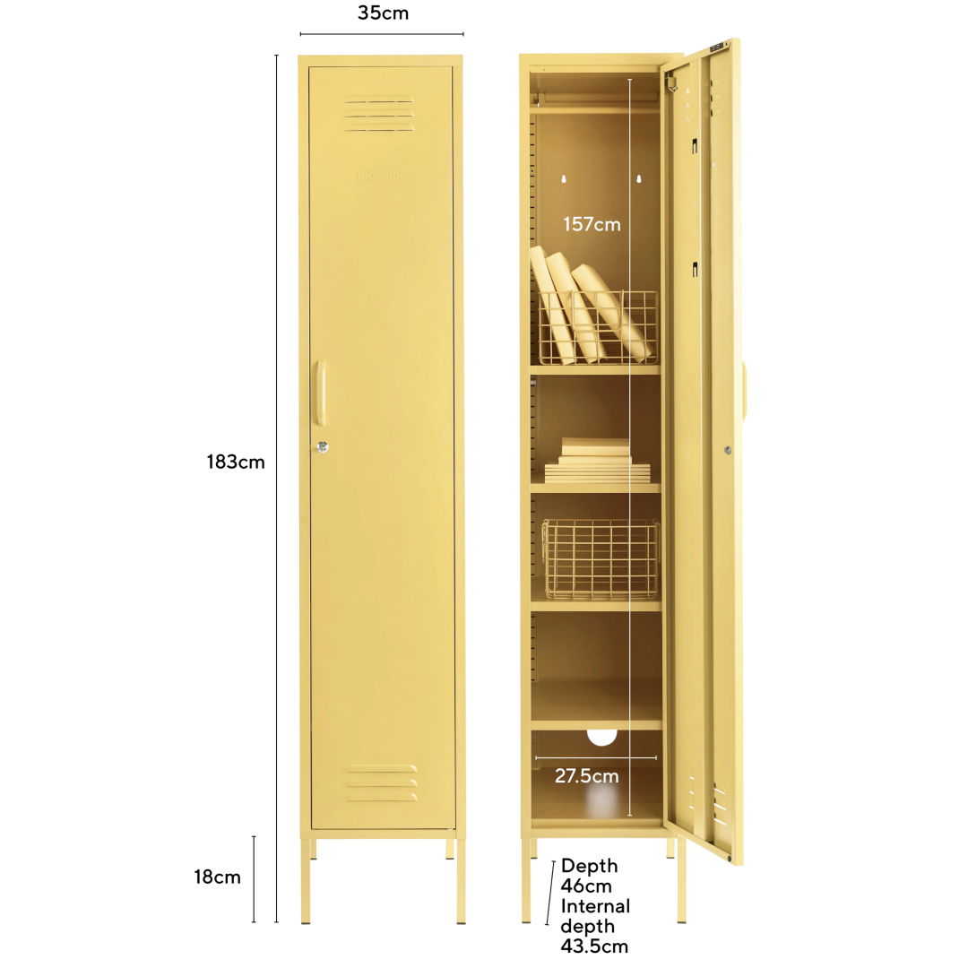 Steel Skinny Wardrobe Metal Locker Adjustable Shelves Storage Cabinet - Butter Yellow