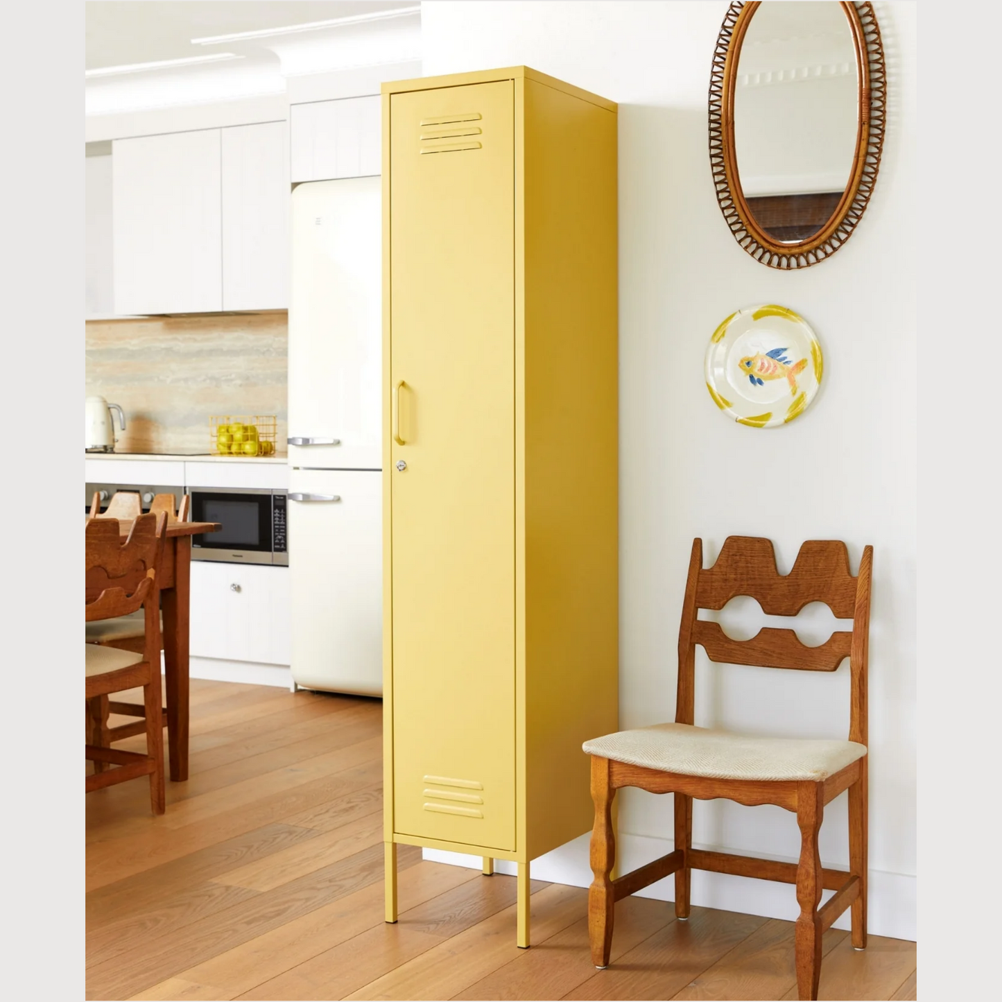 Steel Skinny Wardrobe Metal Locker Adjustable Shelves Storage Cabinet - Butter Yellow
