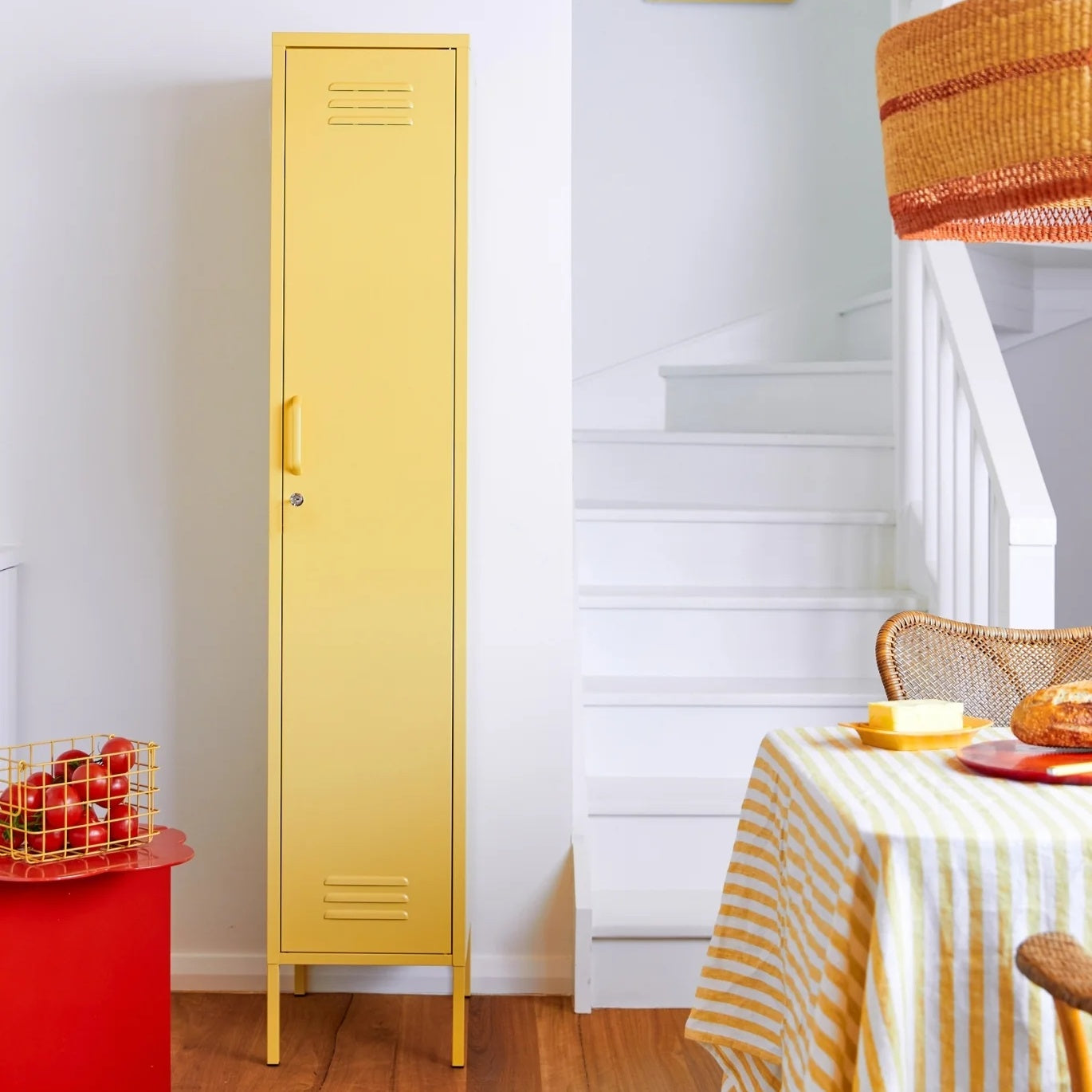Steel Skinny Wardrobe Metal Locker Adjustable Shelves Storage Cabinet - Butter Yellow