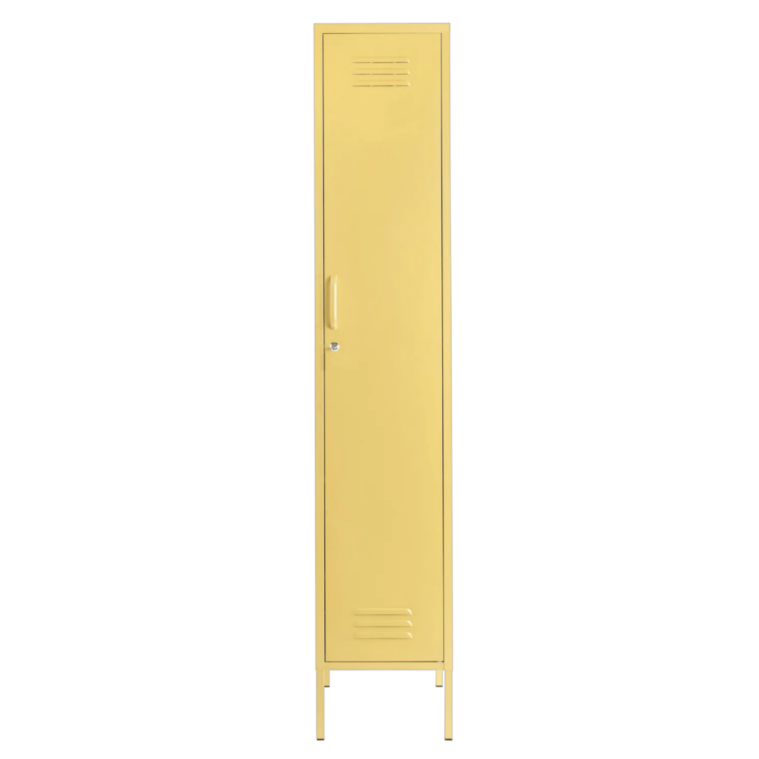 Steel Skinny Wardrobe Metal Locker Adjustable Shelves Storage Cabinet - Butter Yellow