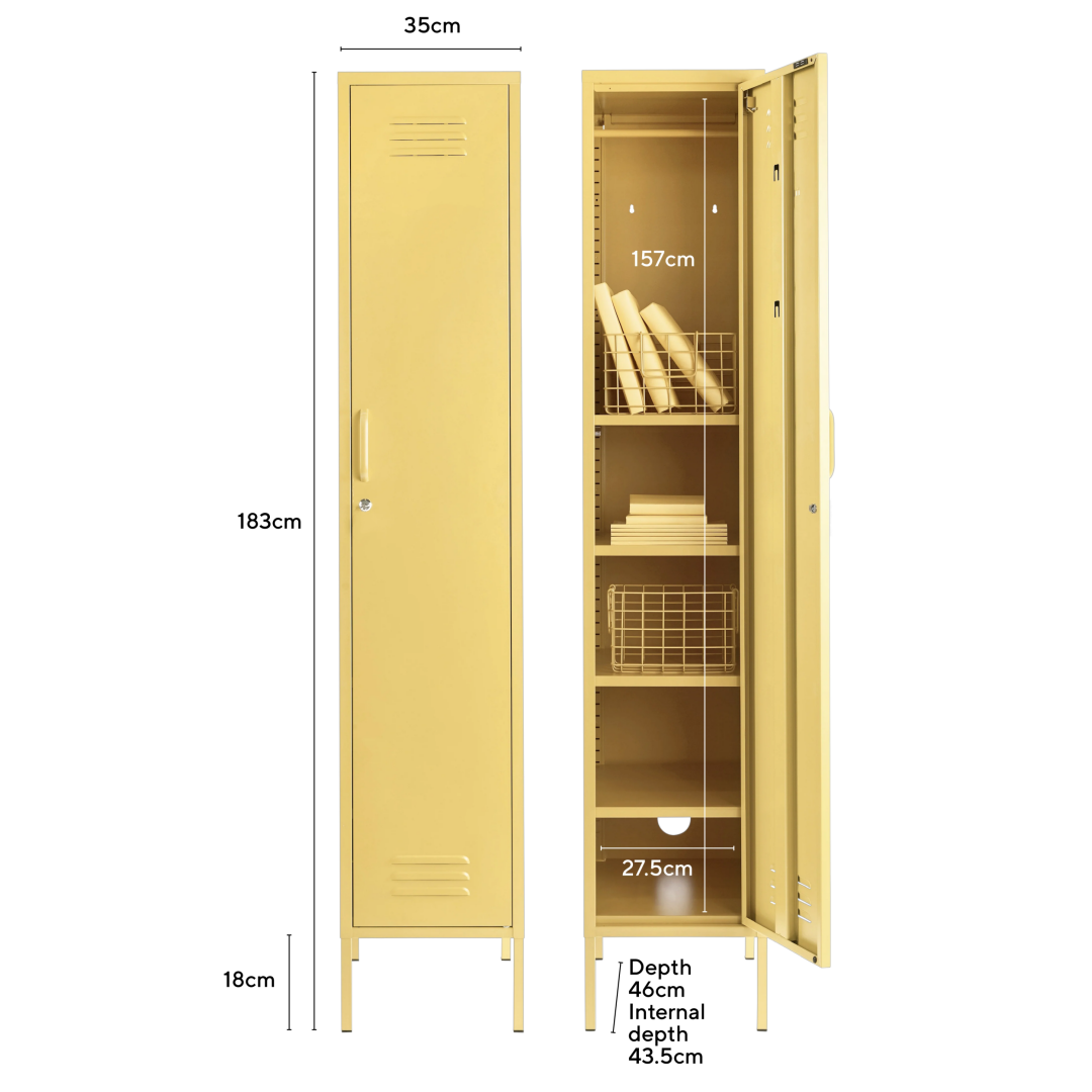 Steel Skinny Wardrobe Metal Locker Adjustable Shelves Storage Cabinet - Butter Yellow