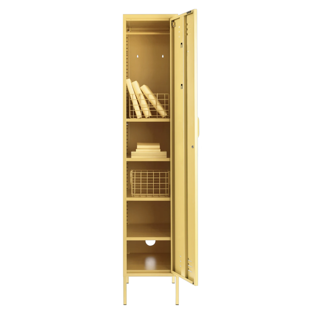 Steel Skinny Wardrobe Metal Locker Adjustable Shelves Storage Cabinet - Butter Yellow
