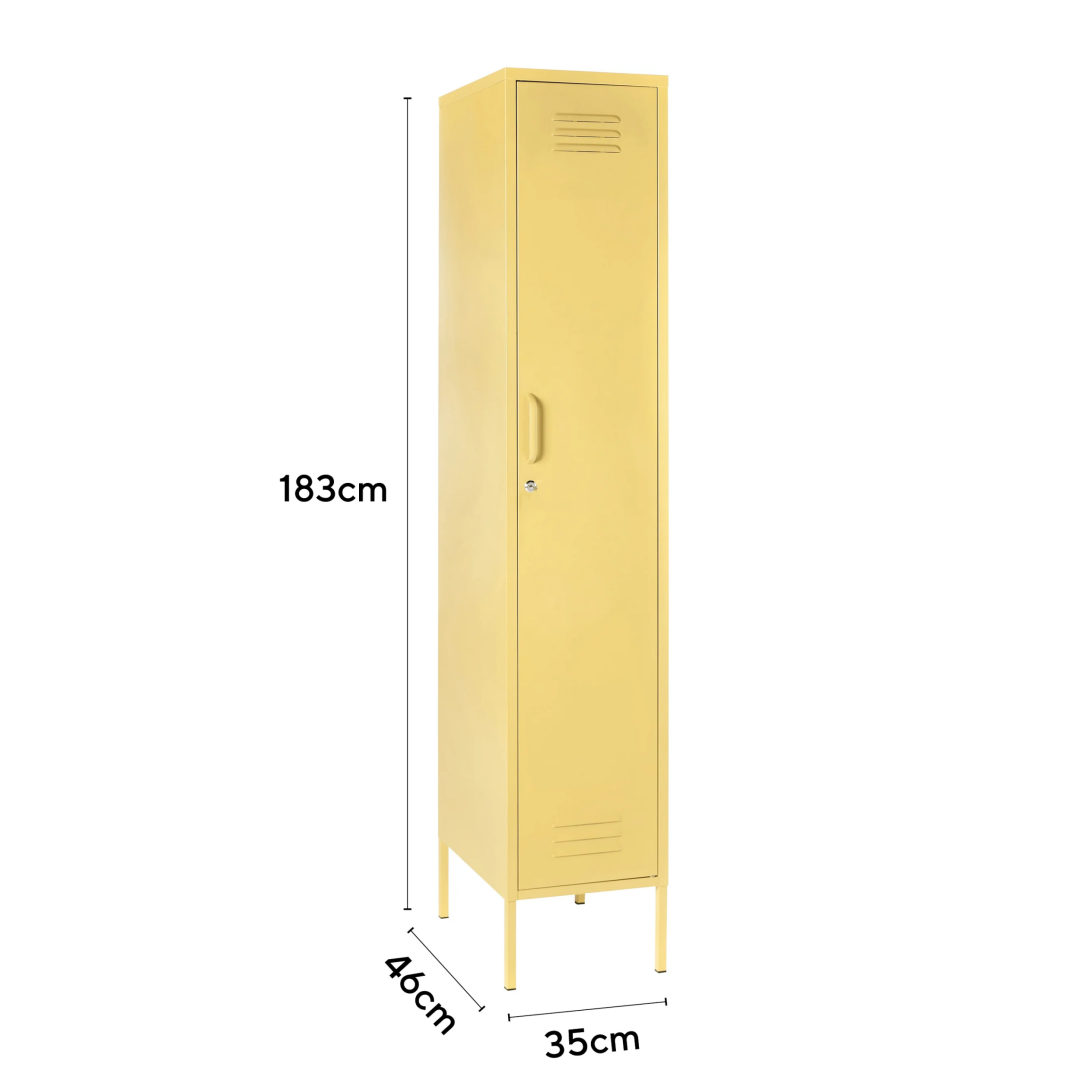 Steel Skinny Wardrobe Metal Locker Adjustable Shelves Storage Cabinet - Butter Yellow