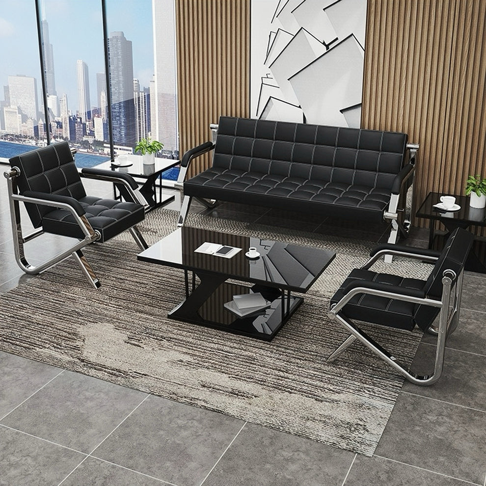 Steel Chrome Waiting Area Reception Sofa Office/Home Couch Suite Bla