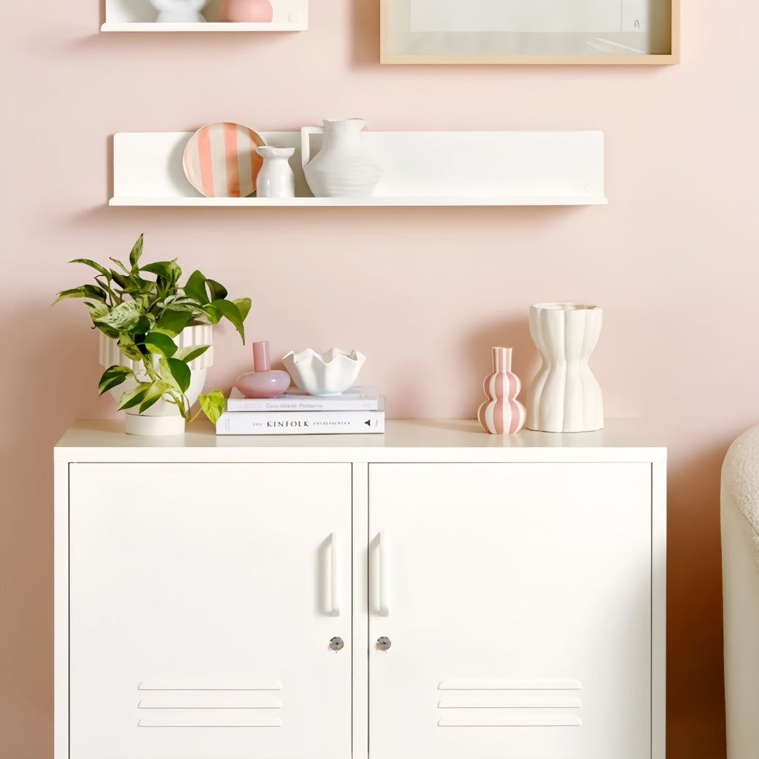 Steel Swing Door TV Stand Locker Lowdown Storage Cabinet Cupboard - White