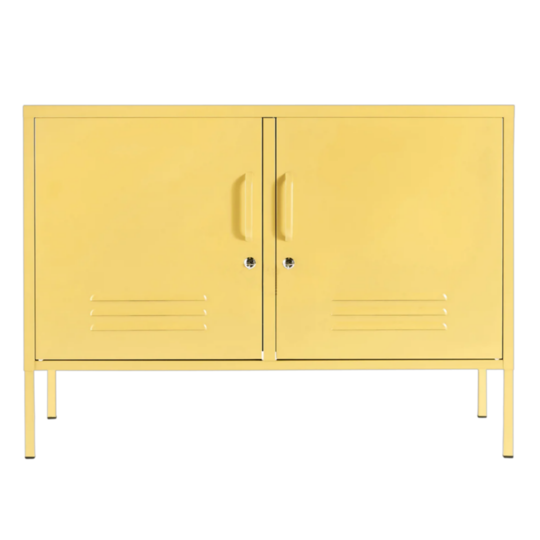 Steel TV Stand Metal Locker Adjustable Shelves Sideboard Storage Cabinet - Butter Yellow