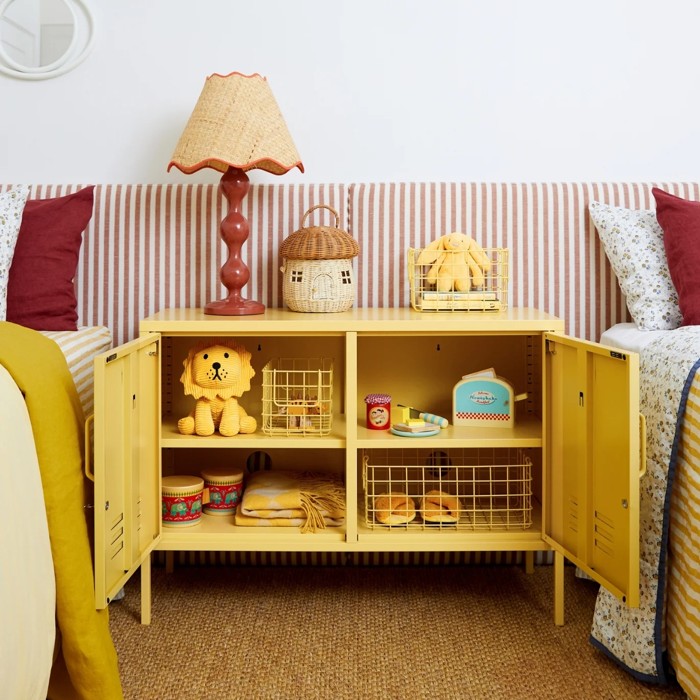 Steel TV Stand Metal Locker Adjustable Shelves Sideboard Storage Cabinet - Butter Yellow