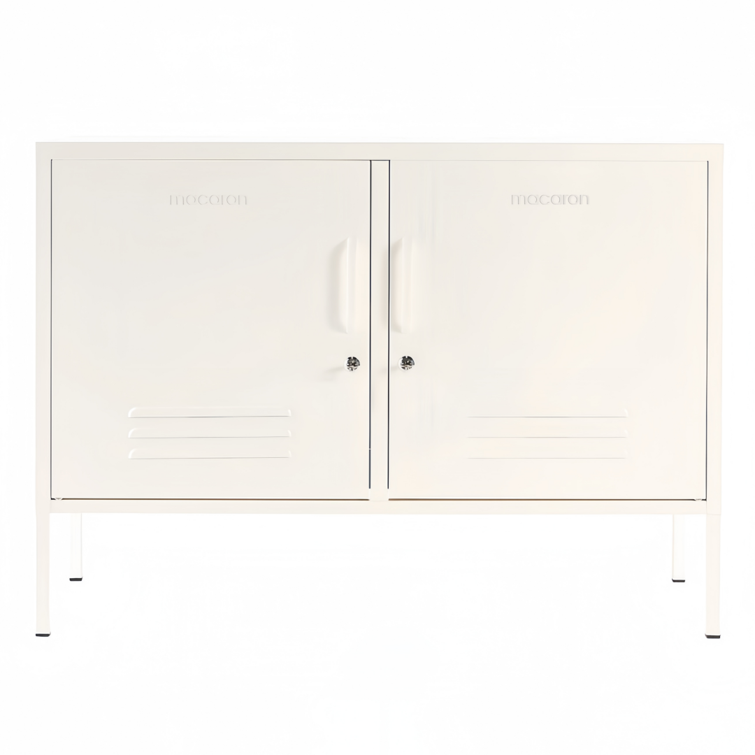 Steel Swing Door TV Stand Locker Lowdown Storage Cabinet Cupboard - White