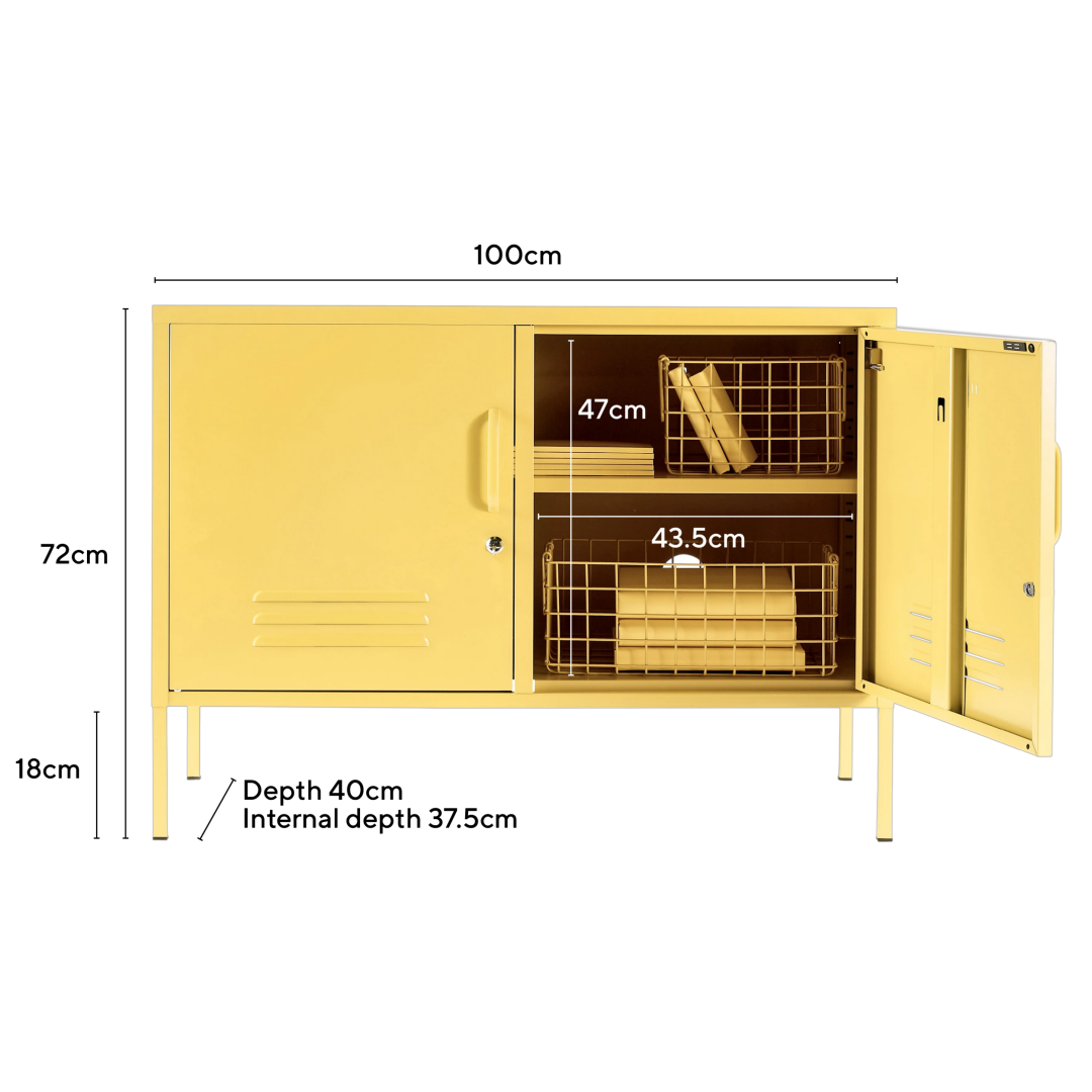 Steel TV Stand Metal Locker Adjustable Shelves Sideboard Storage Cabinet - Butter Yellow