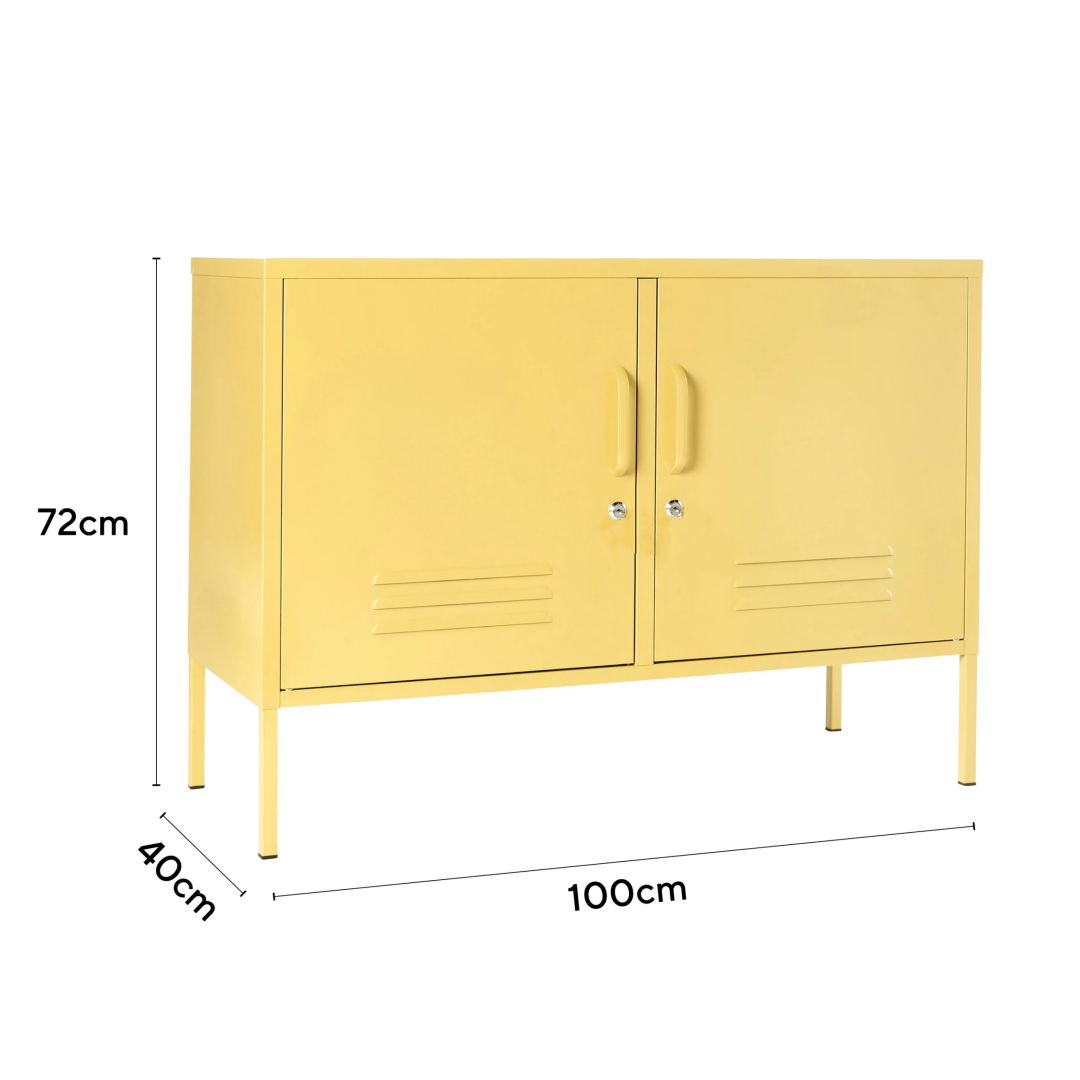 Steel TV Stand Metal Locker Adjustable Shelves Sideboard Storage Cabinet - Butter Yellow