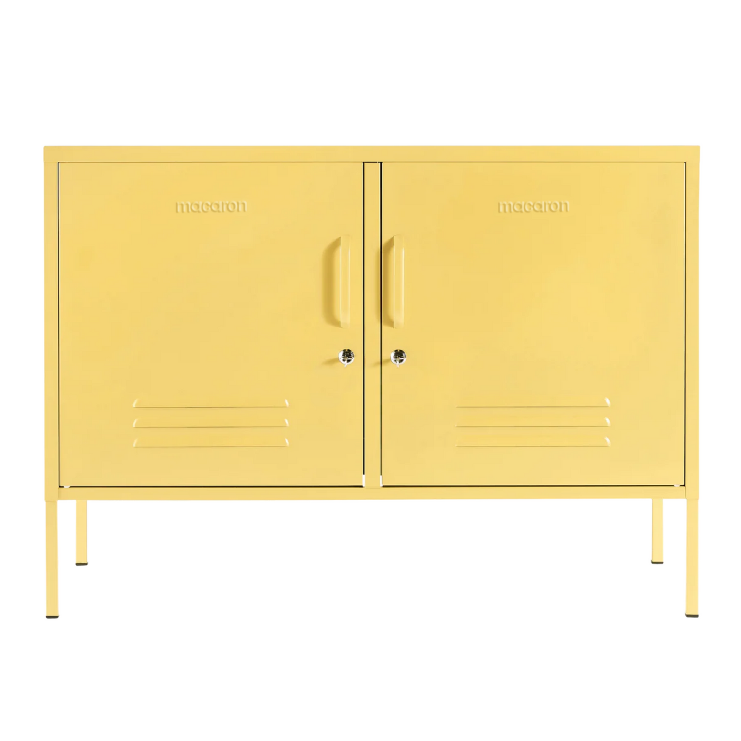 Steel TV Stand Metal Locker Adjustable Shelves Sideboard Storage Cabinet - Butter Yellow