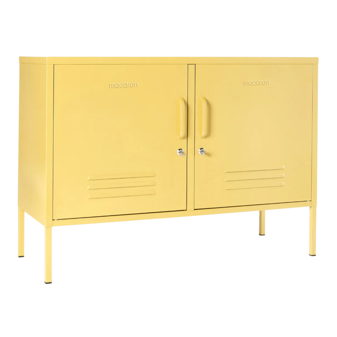 Steel TV Stand Metal Locker Adjustable Shelves Sideboard Storage Cabinet - Butter Yellow
