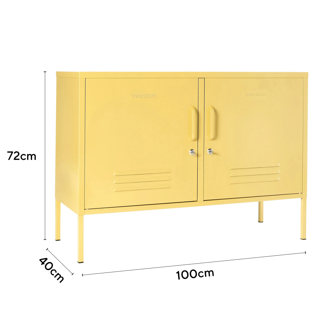 Steel TV Stand Metal Locker Adjustable Shelves Sideboard Storage Cabinet - Butter Yellow