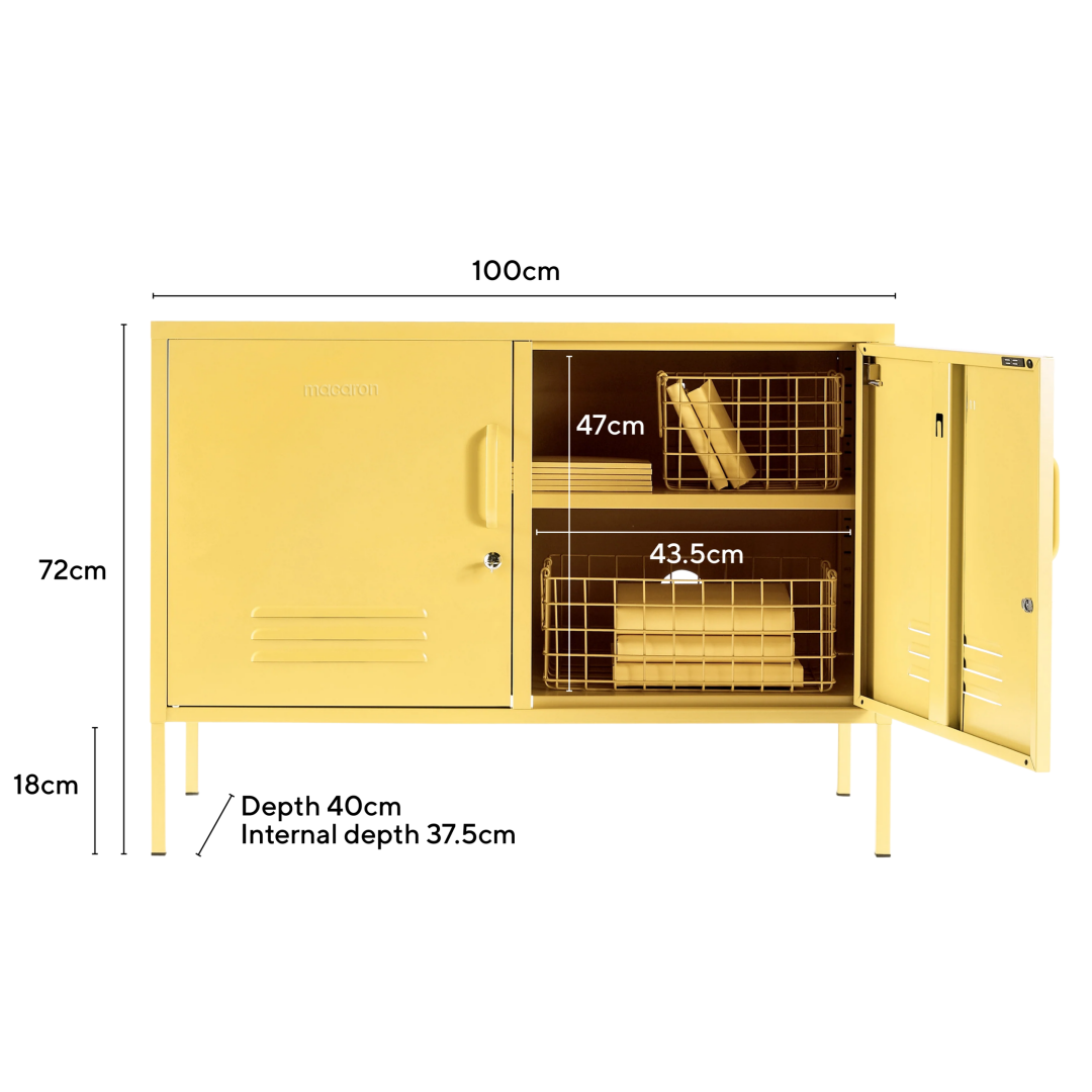 Steel TV Stand Metal Locker Adjustable Shelves Sideboard Storage Cabinet - Butter Yellow