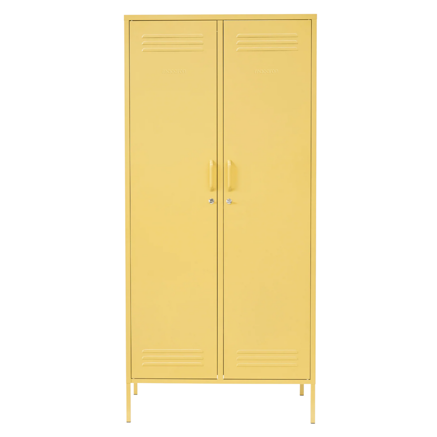 Steel Twinny Wardrobe Metal Locker Adjustable Shelves Storage Cabinet - Butter Yellow