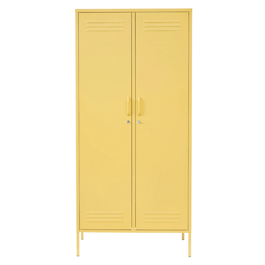 Steel Twinny Wardrobe Metal Locker Adjustable Shelves Storage Cabinet - Butter Yellow