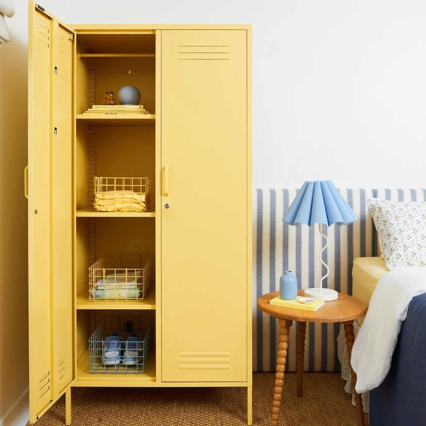 Steel Twinny Wardrobe Metal Locker Adjustable Shelves Storage Cabinet - Butter Yellow