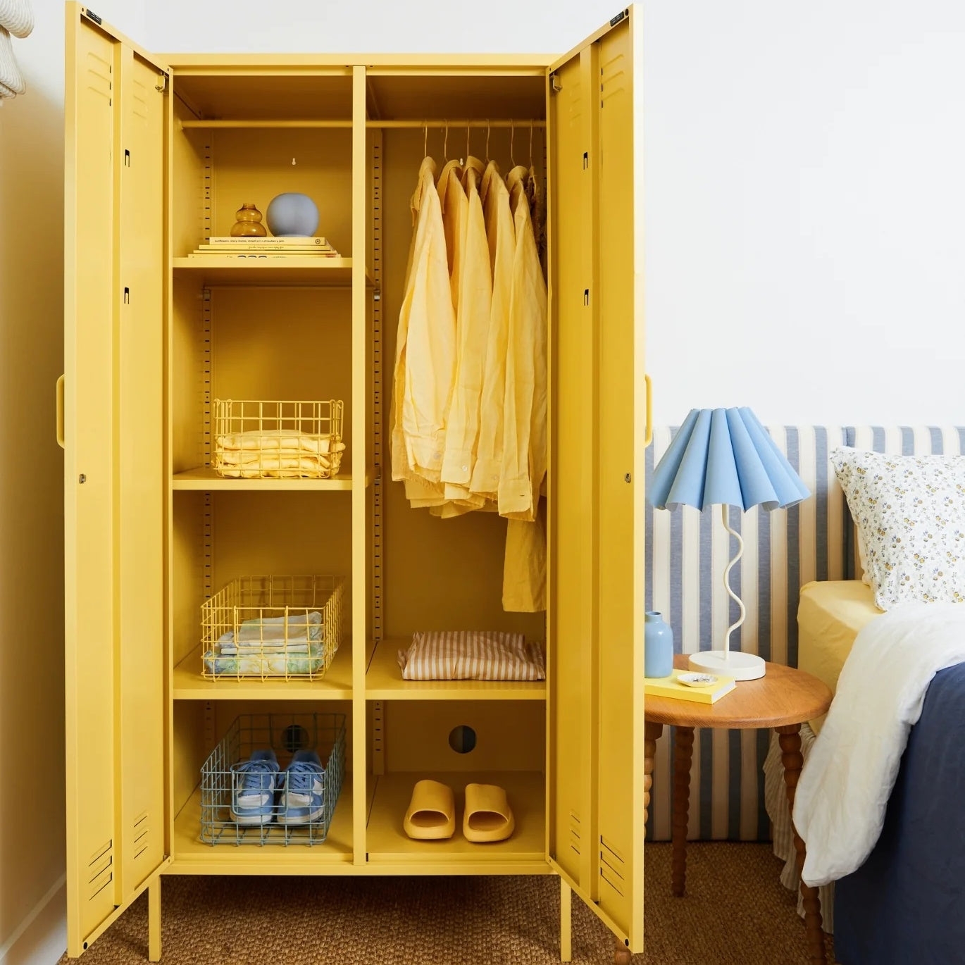 Steel Twinny Wardrobe Metal Locker Adjustable Shelves Storage Cabinet - Butter Yellow