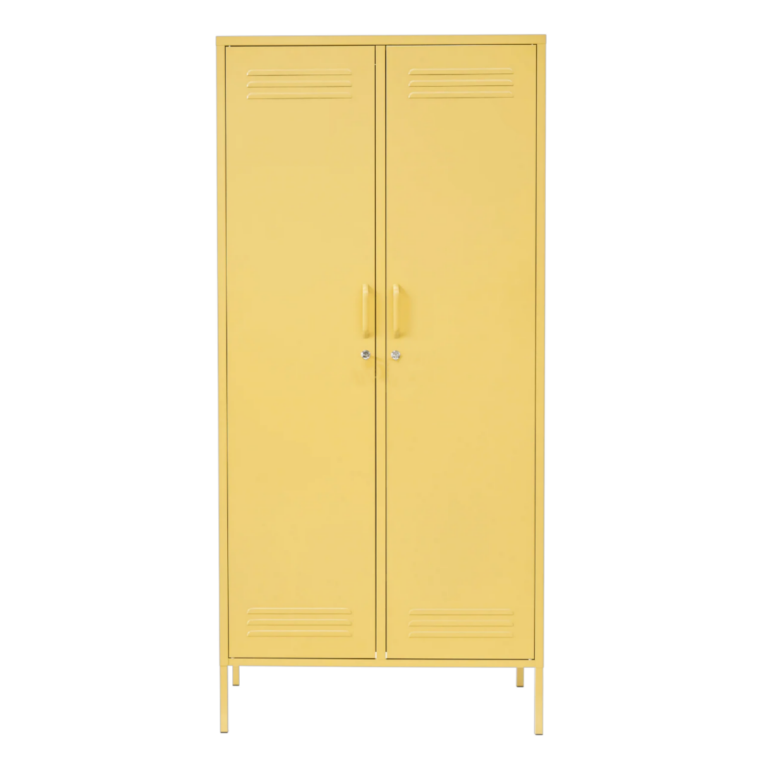 Steel Twinny Wardrobe Metal Locker Adjustable Shelves Storage Cabinet - Butter Yellow
