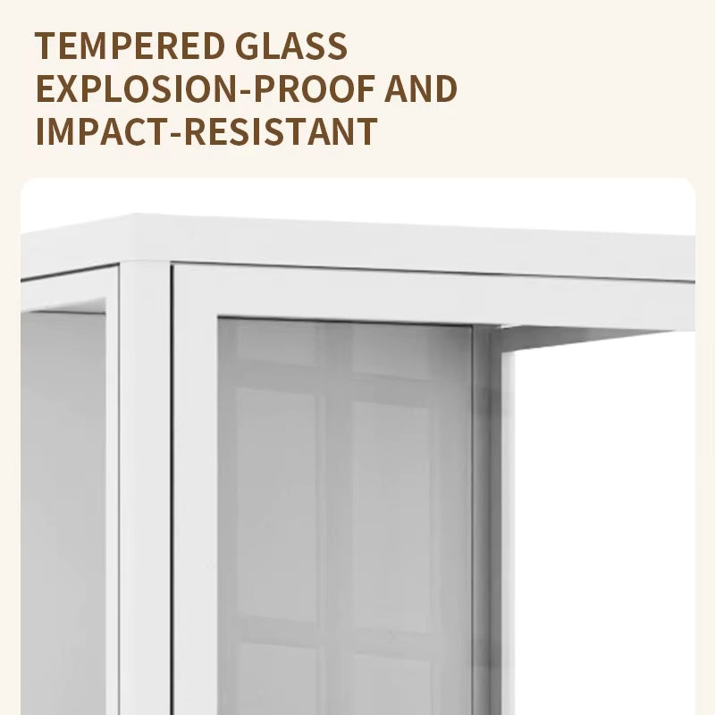 Steel Glass Display Cabinet Bookcases Storage Cupboard - White