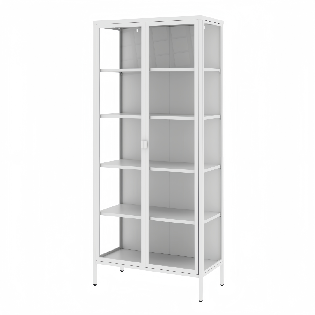 Steel Glass Display Cabinet Bookcases Storage Cupboard - White