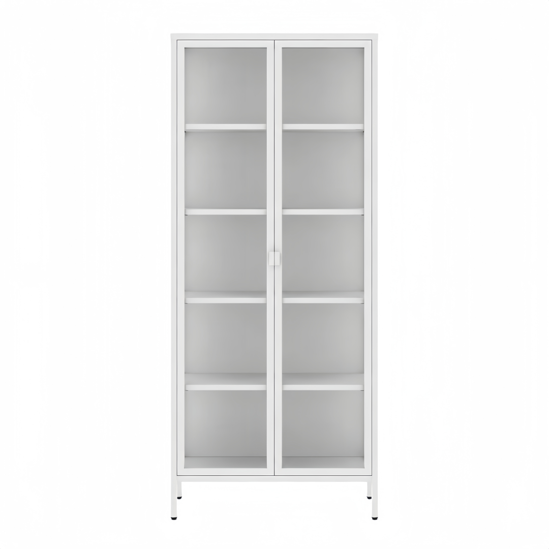 Steel Glass Display Cabinet Bookcases Storage Cupboard - White