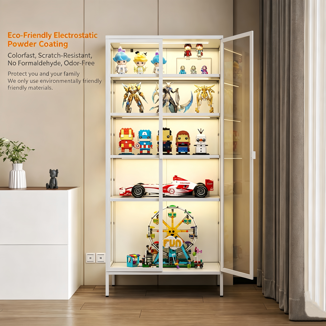 Steel Glass Display Cabinet Bookcases Storage Cupboard - White