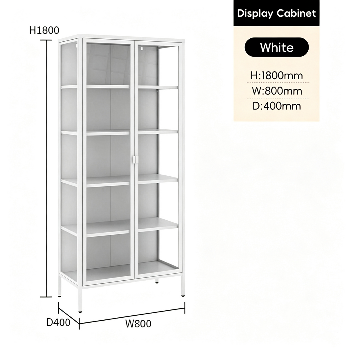 Steel Glass Display Cabinet Bookcases Storage Cupboard - White