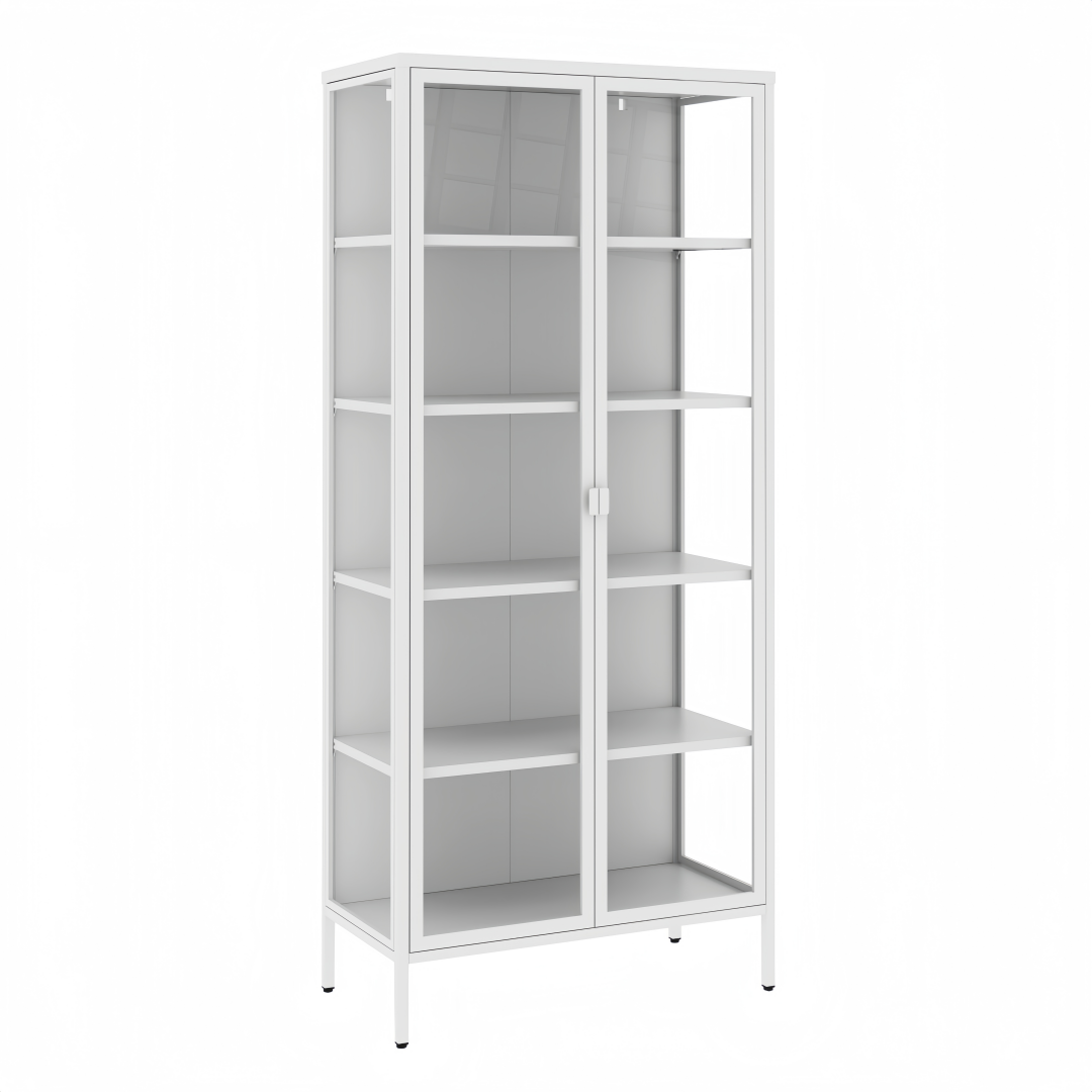 Steel Glass Display Cabinet Bookcases Storage Cupboard - White